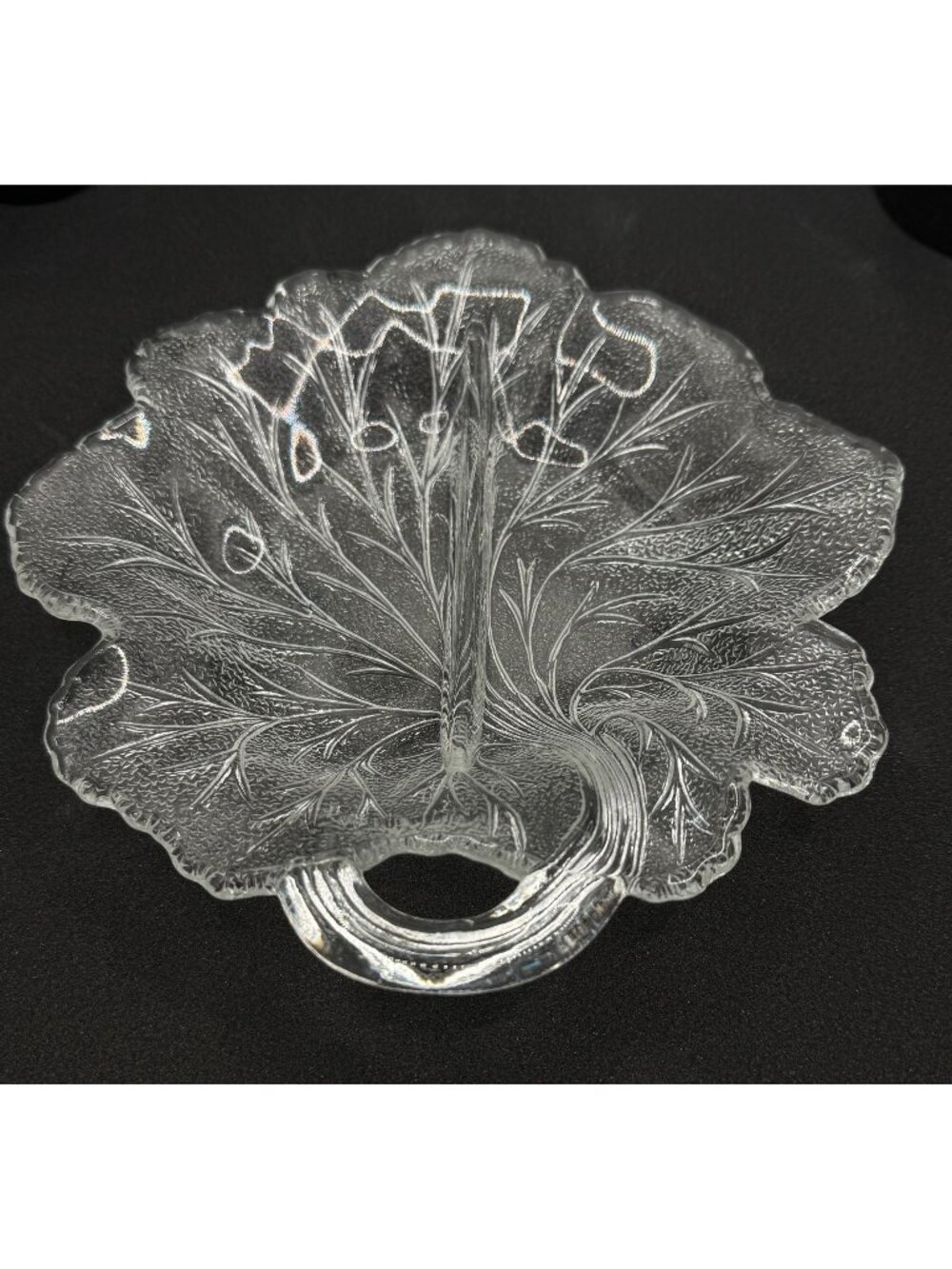 Vintage Indiana Glass Leaf Pattern Clear Glass Divided Dish